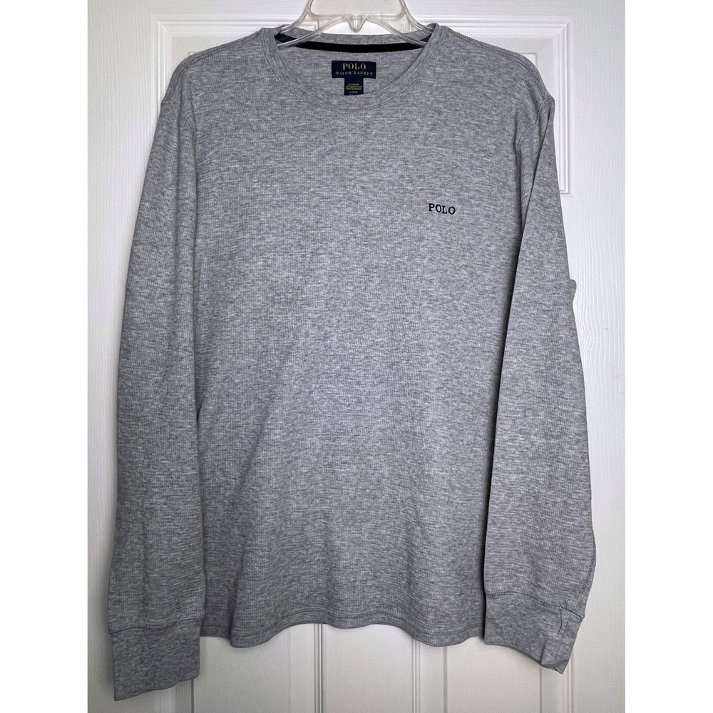 Polo Ralph Lauren Mens‎ Large Gray Waffle Knit Thermal Long Sleeve Sleepwear Top